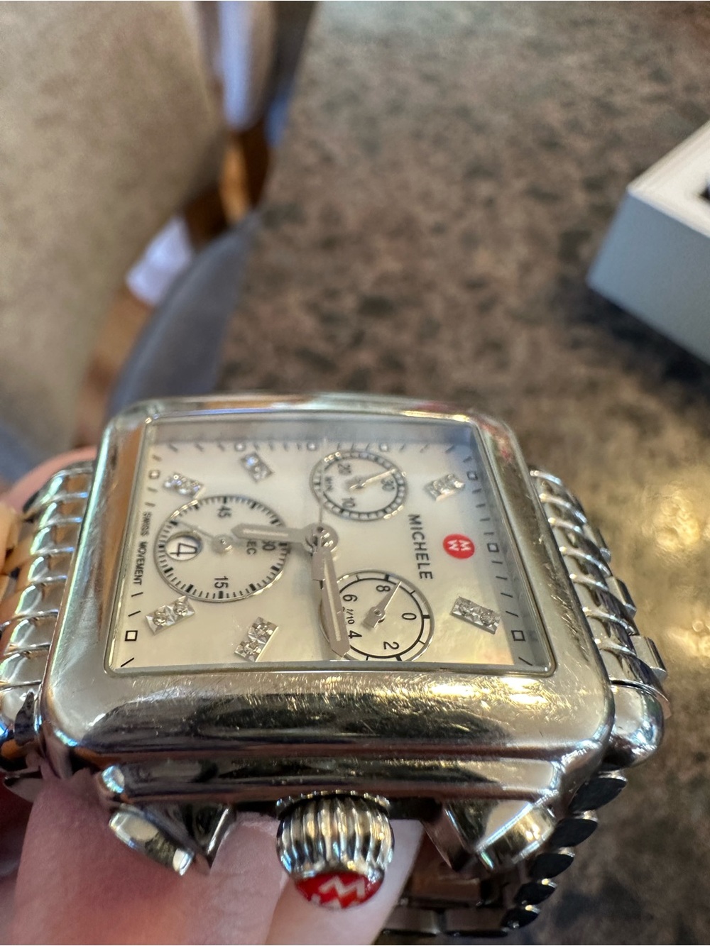 Michele Silver Stainless Steel Diamond Accent Chronograph Watch - White Dial - Picture 2 of 5